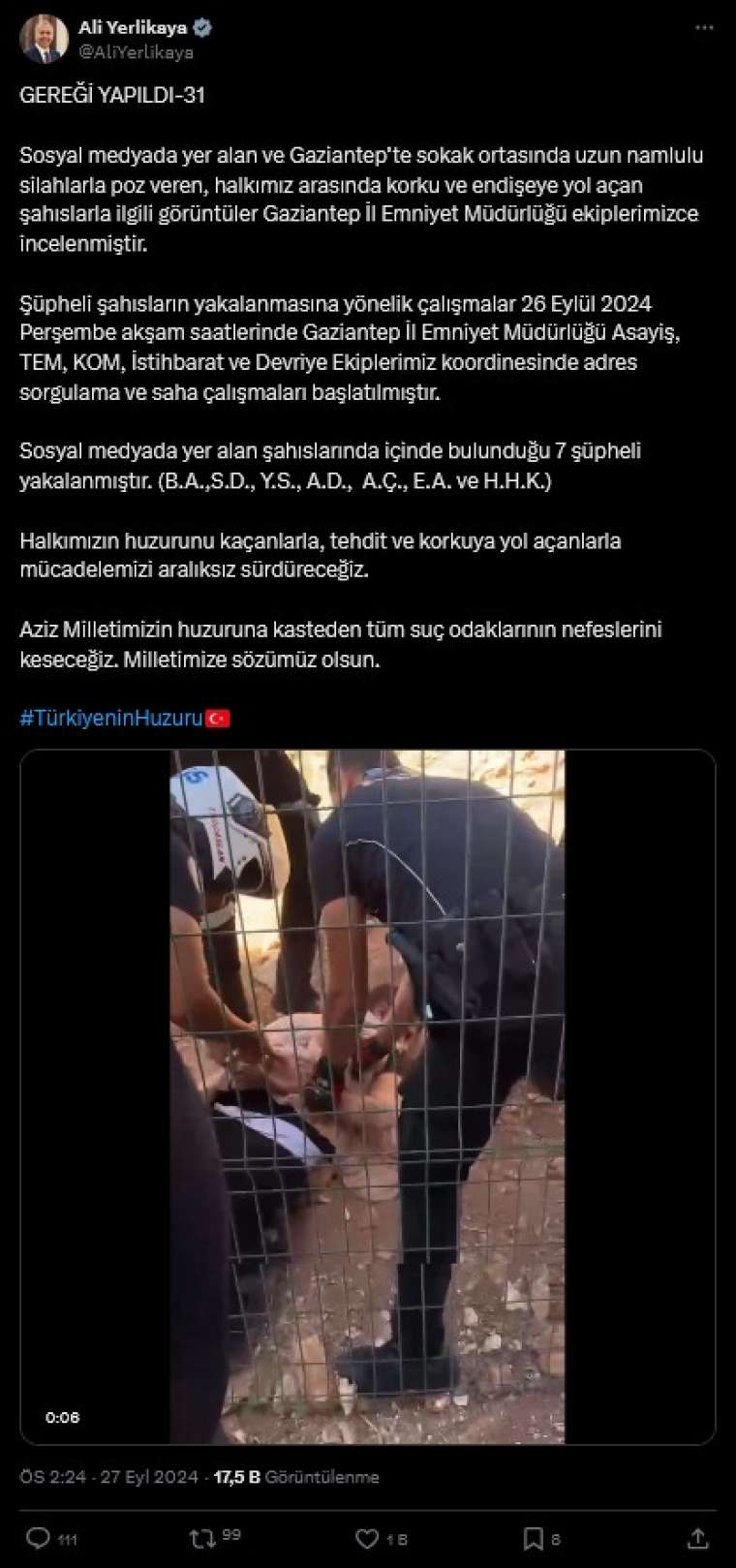 Ali Yerli Kaya Sosyal Medya Paylaştığı